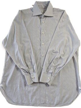 Borrelli Napoli 16R Blue Tan Stripe Dress Shirt Made In Italy Neiman Marcus